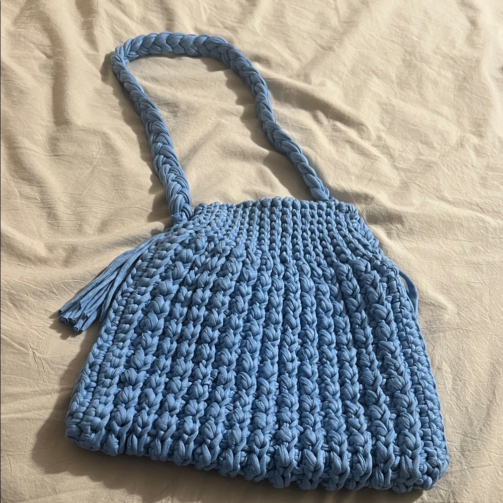 Blue Woven Handbag